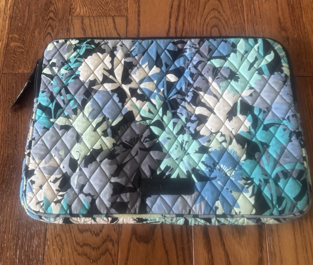 Vera Bradley Laptop Sleeve Camofloral Blue Padded Quilted Abstract Retired